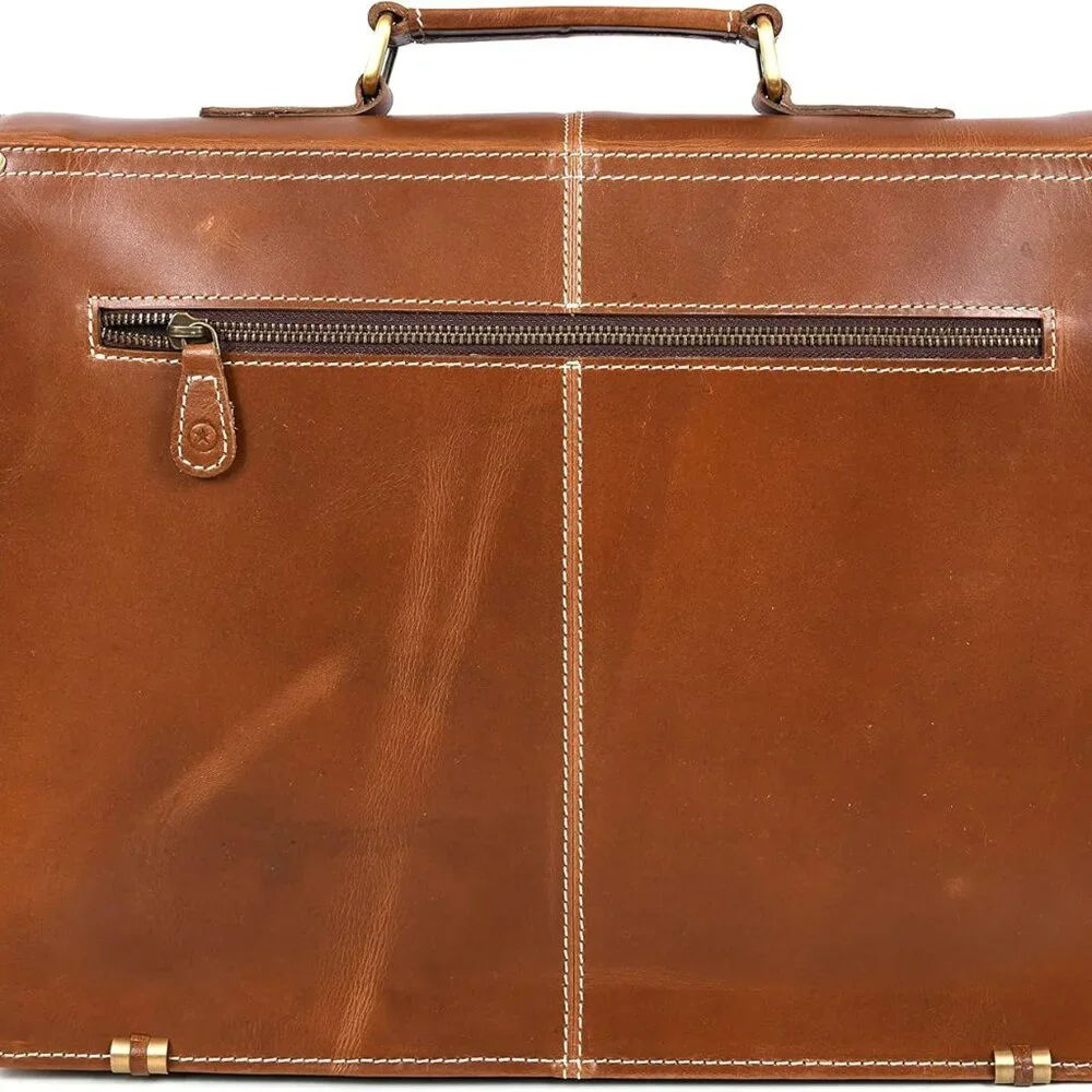 Leather Briefcase Office Bag for Men Padded Laptop Sleeve by 16Inch